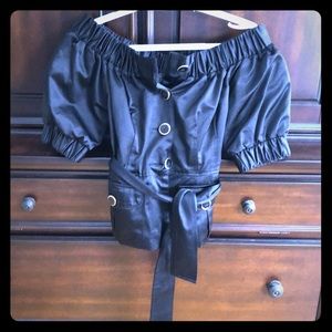 Bebe off the shoulder black satin top